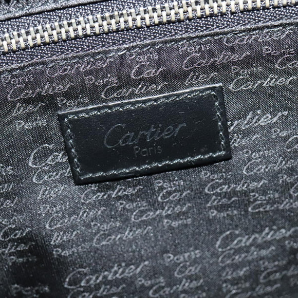 CARTIER Clutch Bag Leather Black Silver Auth am8581
