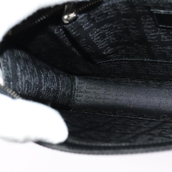 CARTIER Clutch Bag Leather Black Silver Auth am8581