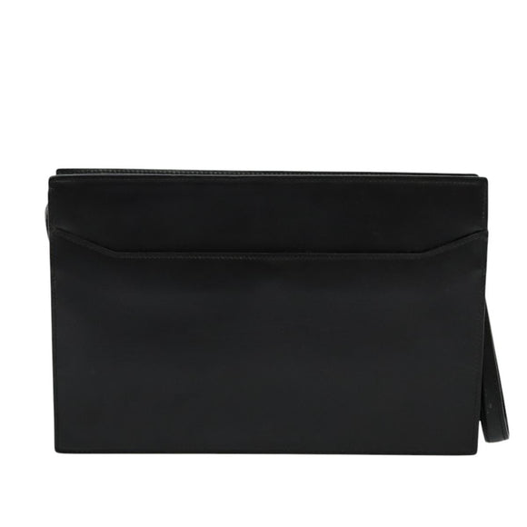 CARTIER Clutch Bag Leather Black Silver Auth am8581