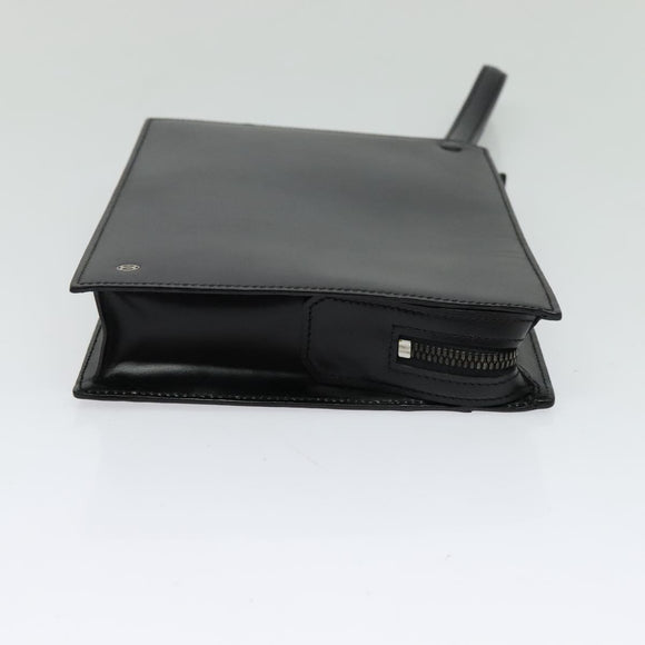 CARTIER Clutch Bag Leather Black Silver Auth am8581