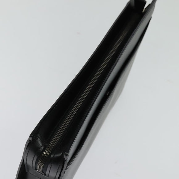 CARTIER Clutch Bag Leather Black Silver Auth am8581