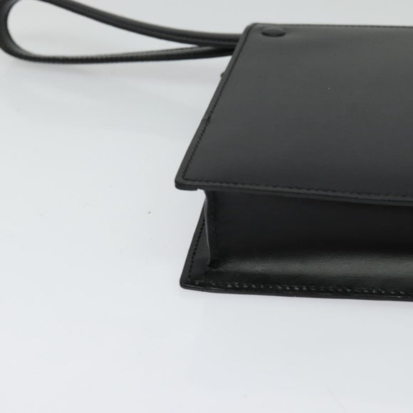 CARTIER Clutch Bag Leather Black Silver Auth am8581