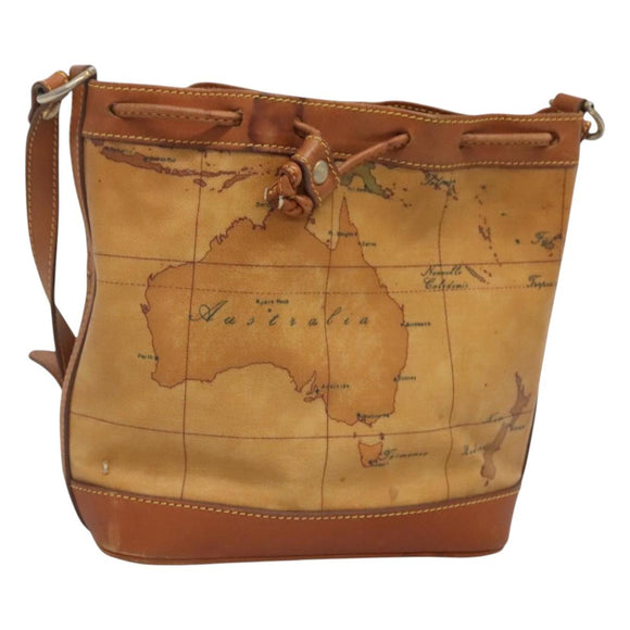 PRIMA CLASSE Shoulder Bag Leather PVC Beige Gold Auth am8596