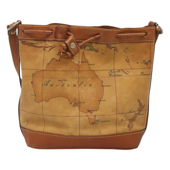 PRIMA CLASSE Shoulder Bag Leather PVC Beige Gold Auth am8596