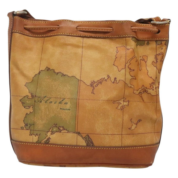 PRIMA CLASSE Shoulder Bag Leather PVC Beige Gold Auth am8596