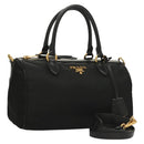 PRADA Hand Bag Nylon 2way Black Gold 1BB797 Auth am8598-1