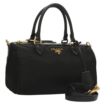 PRADA Hand Bag Nylon 2way Black Gold 1BB797 Auth am8598