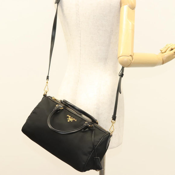 PRADA Hand Bag Nylon 2way Black Gold 1BB797 Auth am8598