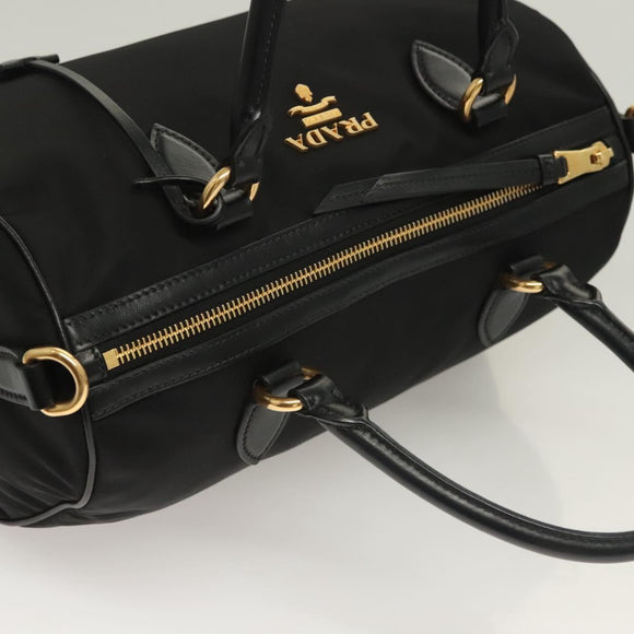 PRADA Hand Bag Nylon 2way Black Gold 1BB797 Auth am8598