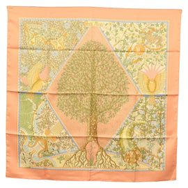 HERMES Carre 90 Scarf ""AXIS MUNDI"" Silk Orange Auth am8605