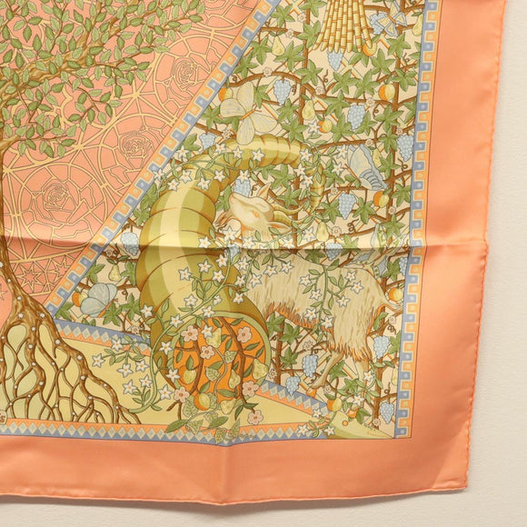 HERMES Carre 90 Scarf ""AXIS MUNDI"" Silk Orange Auth am8605