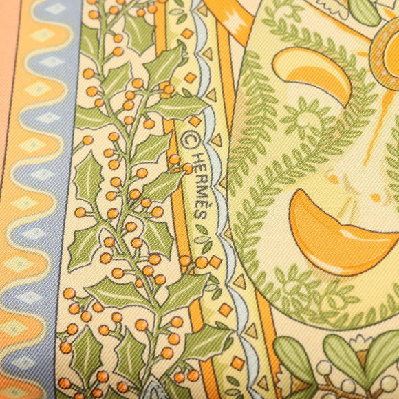 HERMES Carre 90 Scarf ""AXIS MUNDI"" Silk Orange Auth am8605