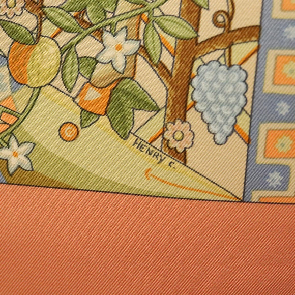 HERMES Carre 90 Scarf ""AXIS MUNDI"" Silk Orange Auth am8605