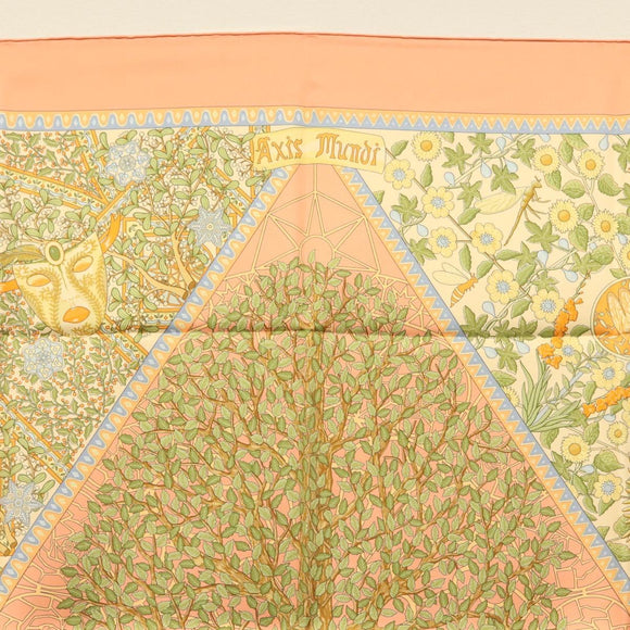 HERMES Carre 90 Scarf ""AXIS MUNDI"" Silk Orange Auth am8605