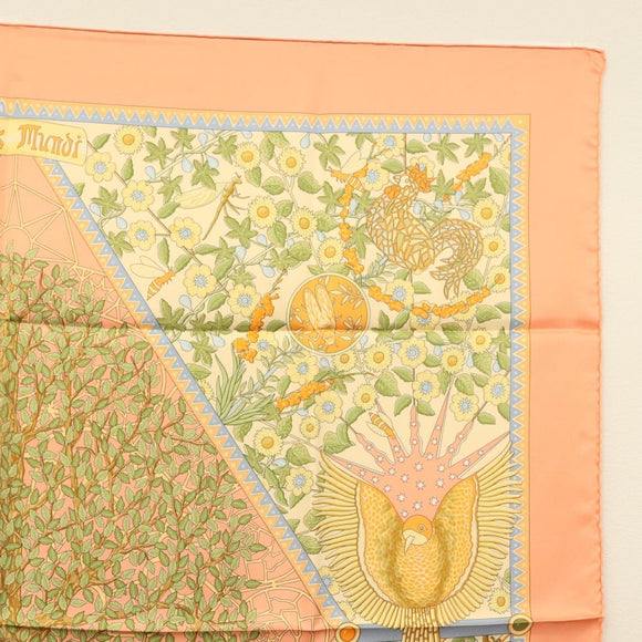 HERMES Carre 90 Scarf ""AXIS MUNDI"" Silk Orange Auth am8605