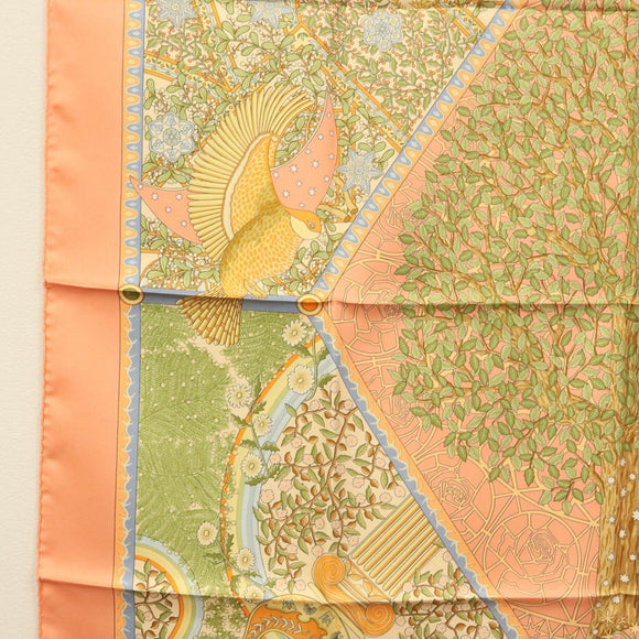 HERMES Carre 90 Scarf ""AXIS MUNDI"" Silk Orange Auth am8605