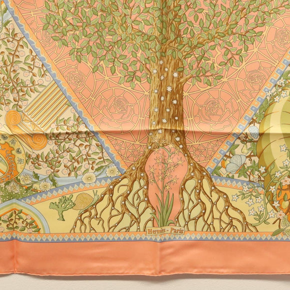 HERMES Carre 90 Scarf ""AXIS MUNDI"" Silk Orange Auth am8605