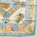 HERMES Carre 90 Scarf ""DES PLAGES NORMANDES"" Silk Beige Auth am8606-10