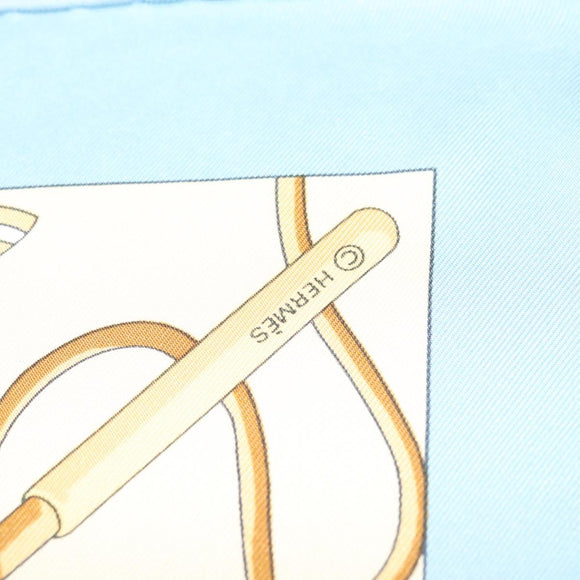 HERMES Carre 90 Scarf ""DES PLAGES NORMANDES"" Silk Beige Auth am8606