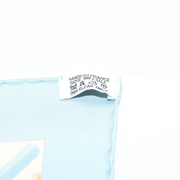 HERMES Carre 90 Scarf ""DES PLAGES NORMANDES"" Silk Beige Auth am8606