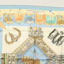 HERMES Carre 90 Scarf ""DES PLAGES NORMANDES"" Silk Beige Auth am8606-3