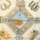 HERMES Carre 90 Scarf ""DES PLAGES NORMANDES"" Silk Beige Auth am8606-6