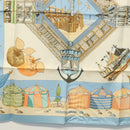 HERMES Carre 90 Scarf ""DES PLAGES NORMANDES"" Silk Beige Auth am8606-9