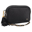 BALLY Chain Shoulder Bag Leather Black Gold Tone Auth am8614A-1