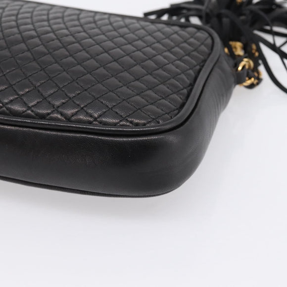 BALLY Chain Shoulder Bag Leather Black Gold Tone Auth am8614A
