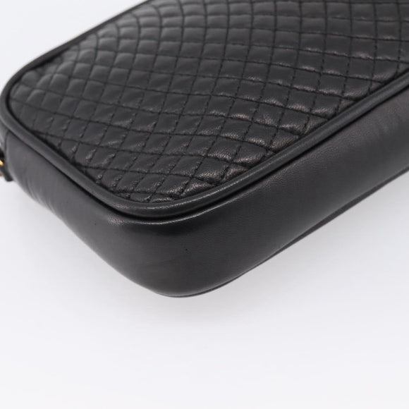 BALLY Chain Shoulder Bag Leather Black Gold Tone Auth am8614A