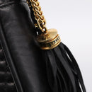 BALLY Chain Shoulder Bag Leather Black Gold Tone Auth am8614A-15