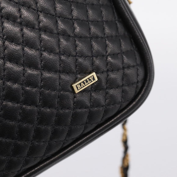 BALLY Chain Shoulder Bag Leather Black Gold Tone Auth am8614A