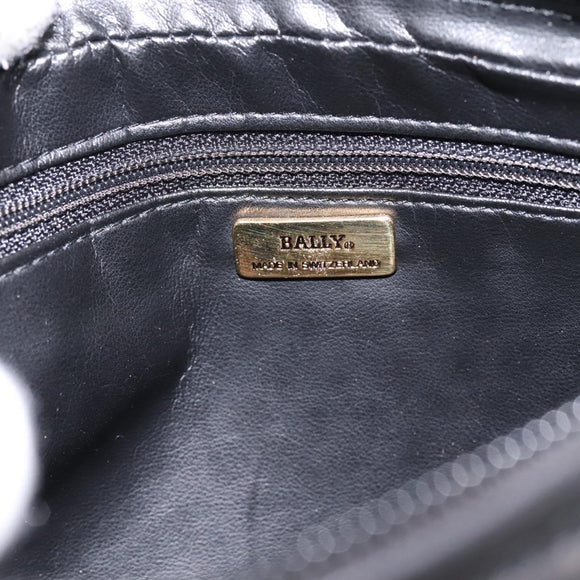 BALLY Chain Shoulder Bag Leather Black Gold Tone Auth am8614A