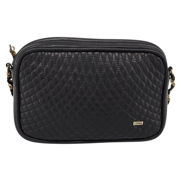 BALLY Chain Shoulder Bag Leather Black Gold Tone Auth am8614A