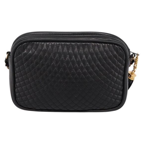 BALLY Chain Shoulder Bag Leather Black Gold Tone Auth am8614A