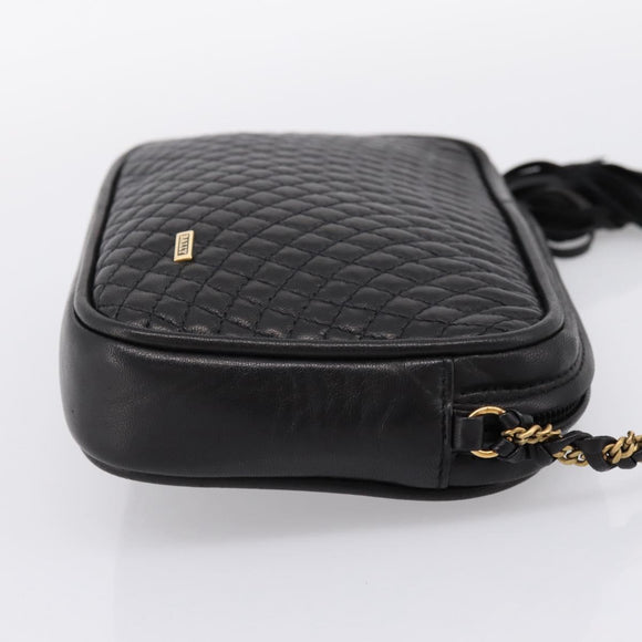 BALLY Chain Shoulder Bag Leather Black Gold Tone Auth am8614A