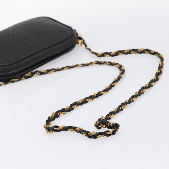 BALLY Chain Shoulder Bag Leather Black Gold Tone Auth am8614A
