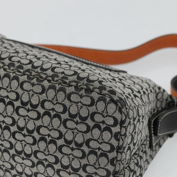 Coach Signature Shoulder Bag Canvas Black Silver Auth am8616