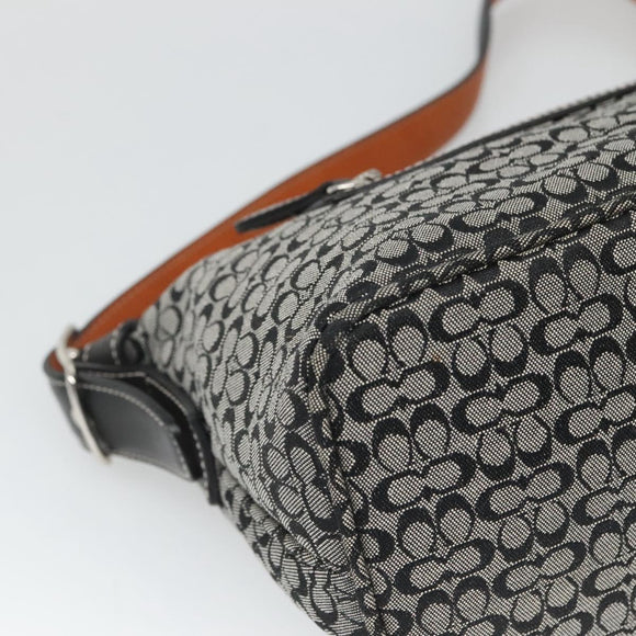 Coach Signature Shoulder Bag Canvas Black Silver Auth am8616