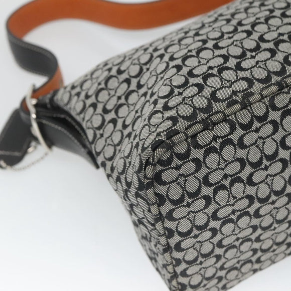 Coach Signature Shoulder Bag Canvas Black Silver Auth am8616