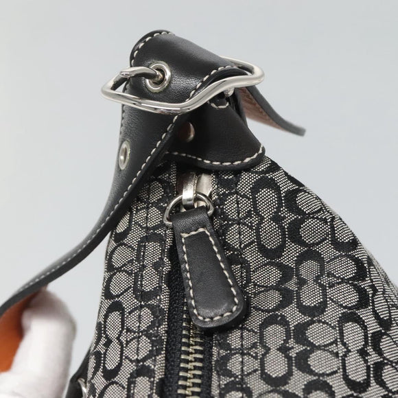Coach Signature Shoulder Bag Canvas Black Silver Auth am8616