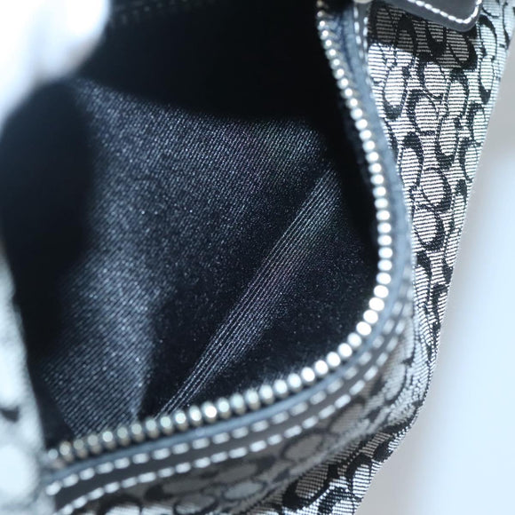 Coach Signature Shoulder Bag Canvas Black Silver Auth am8616