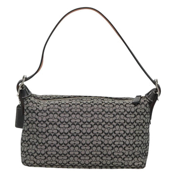 Coach Signature Shoulder Bag Canvas Black Silver Auth am8616 - 0