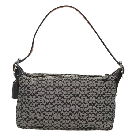Coach Signature Shoulder Bag Canvas Black Silver Auth am8616