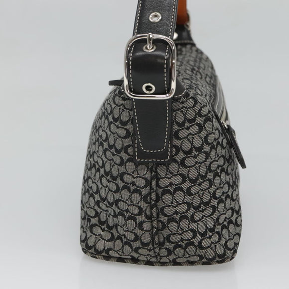 Coach Signature Shoulder Bag Canvas Black Silver Auth am8616