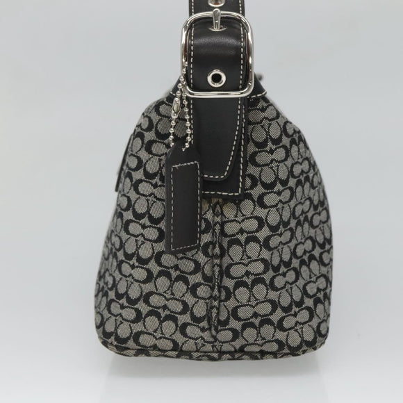 Coach Signature Shoulder Bag Canvas Black Silver Auth am8616