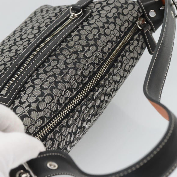 Coach Signature Shoulder Bag Canvas Black Silver Auth am8616