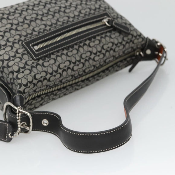 Coach Signature Shoulder Bag Canvas Black Silver Auth am8616