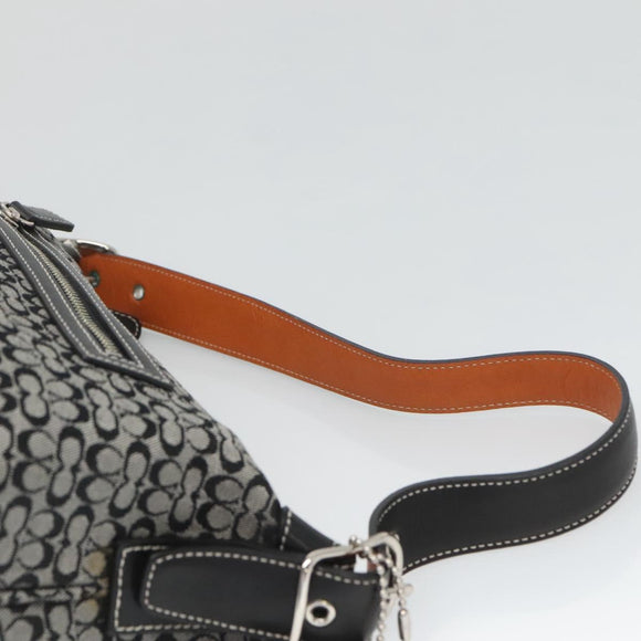 Coach Signature Shoulder Bag Canvas Black Silver Auth am8616