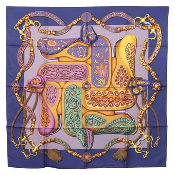 HERMES Pleated Carre 90 Scarf ""Festival"" Silk Blue Auth am8626